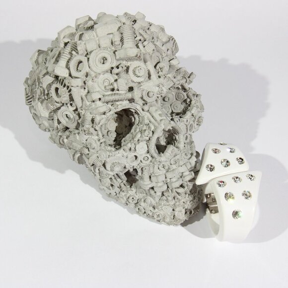 Vintage White Bracelet and Ring with Clear Rhinestones - Picture 12 of 16